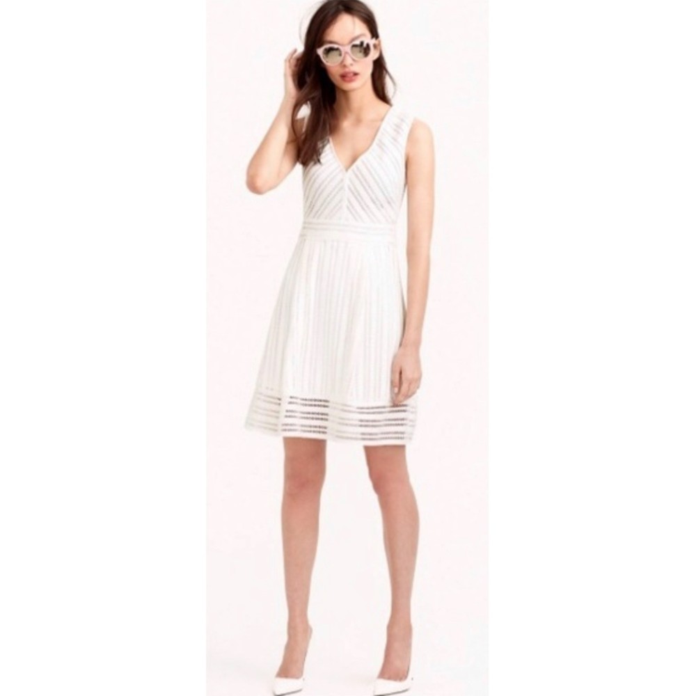 J.CREW Antique White Striped Eyelet V-Neck Mini Dress